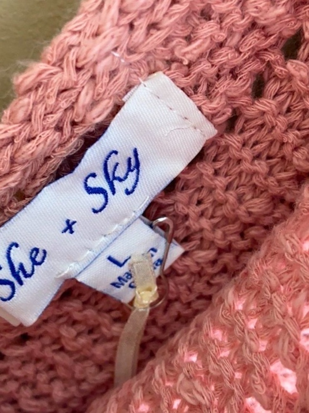 She+Sky Pink Knit V-Neck Chevron Sweater Tank, Large, 100% Cotton, NWT, Festival - Picture 3 of 5
